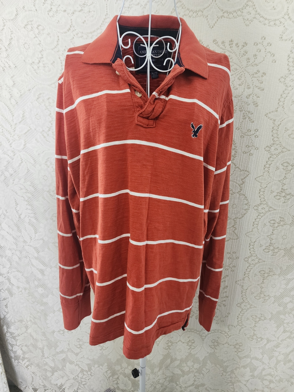Vintage American Eagle Outfitters Rust Orange Polo with White Stripes